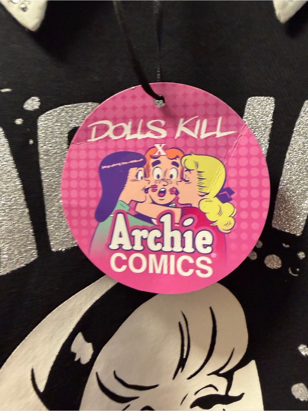Dolls Kill Black Sweatshirt with Silver Glitter Graphic and Archie Comics Tag - Picture 2 of 4